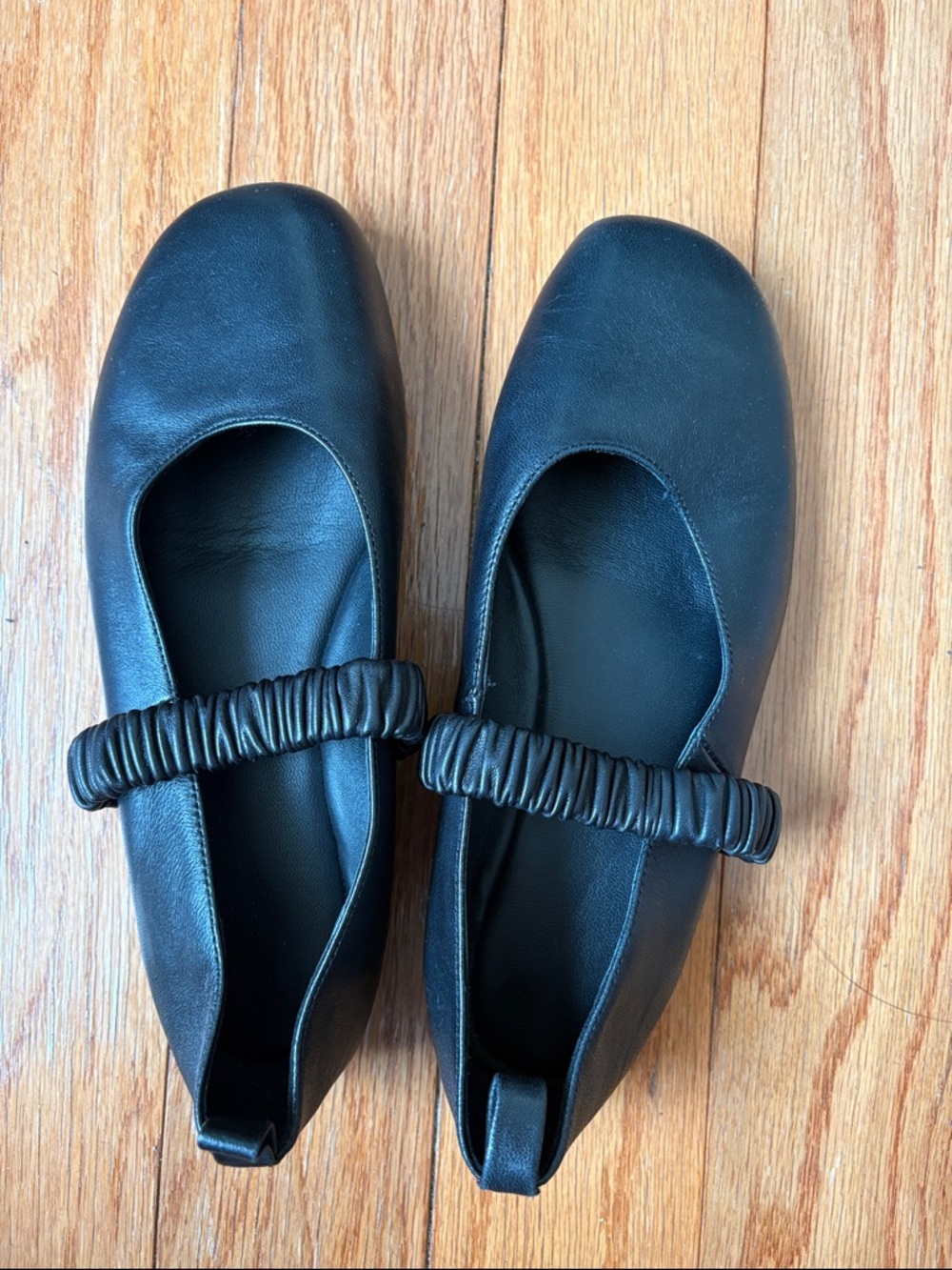 Black Ruched Strap Mary Jane Flats